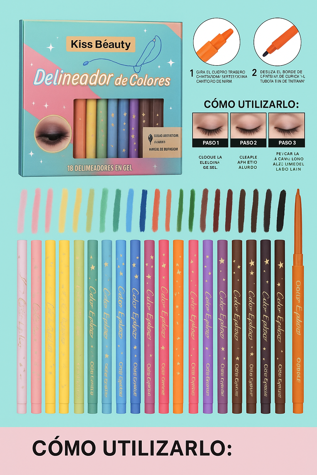 Delineadores de Ojos a Prueba de Agua – 18 Colores Retráctiles