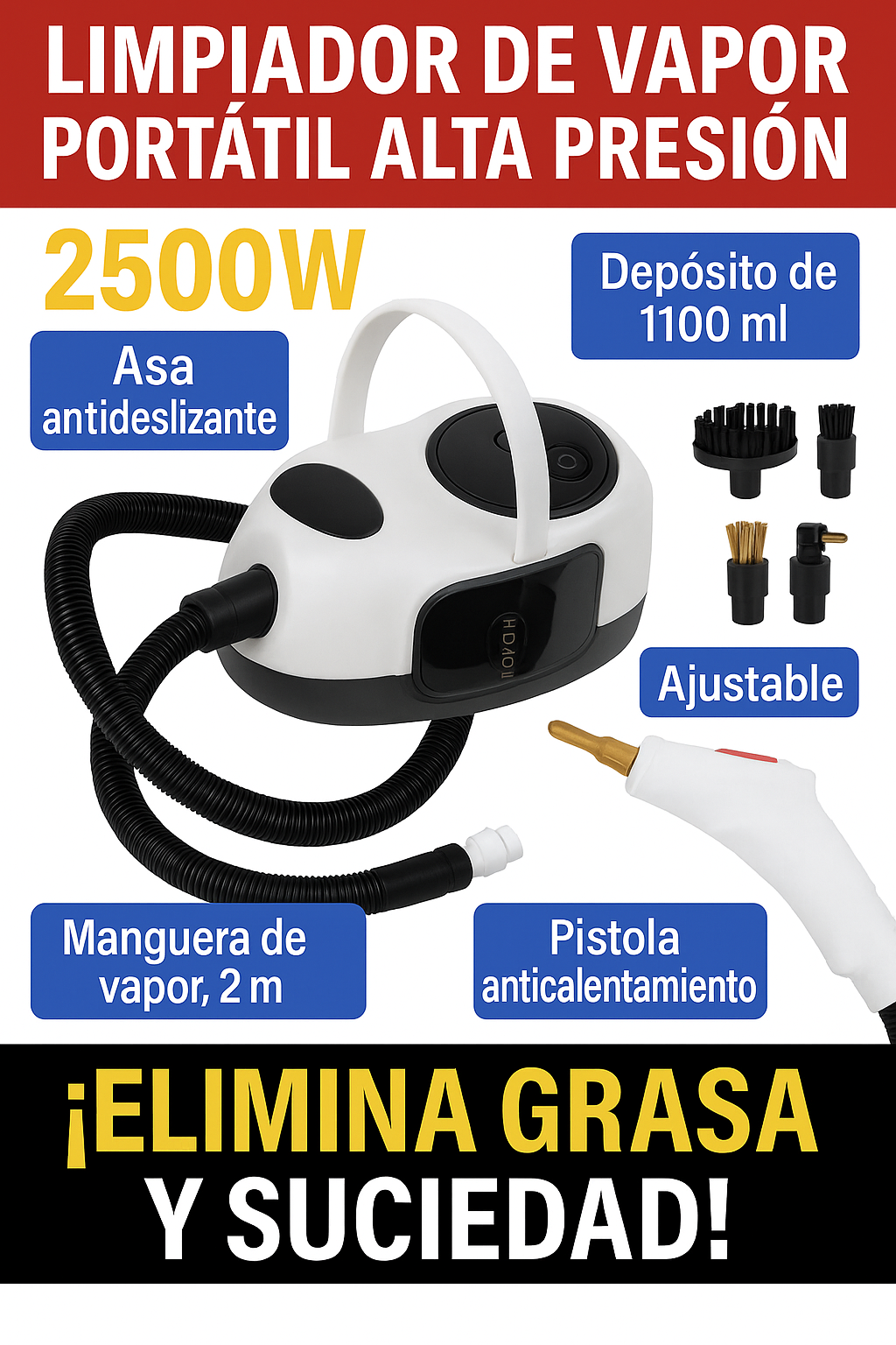 Limpiador de Vapor Portátil Alta Presión – 2500W