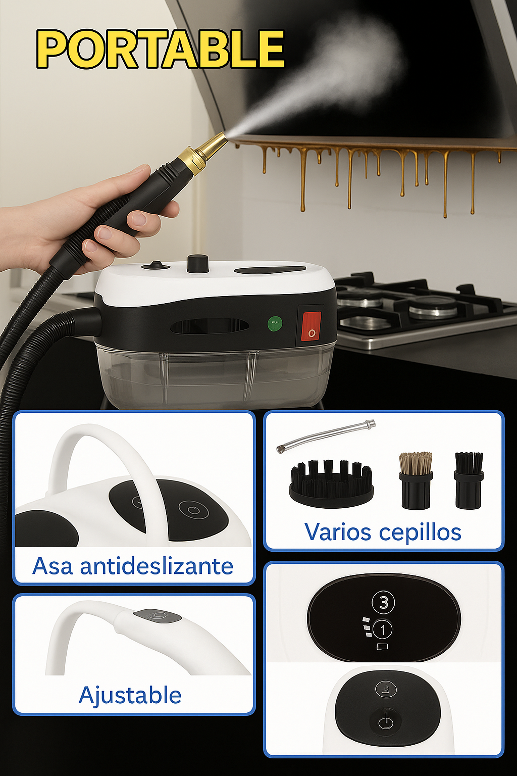 Limpiador de Vapor Portátil Alta Presión – 2500W