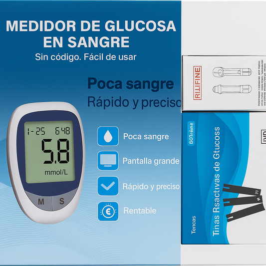 Glucómetro Digital + 50 Tiras Reactivas y Lancetas